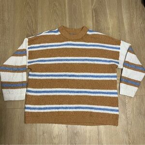 Tan/white/blue oversized knit sweater